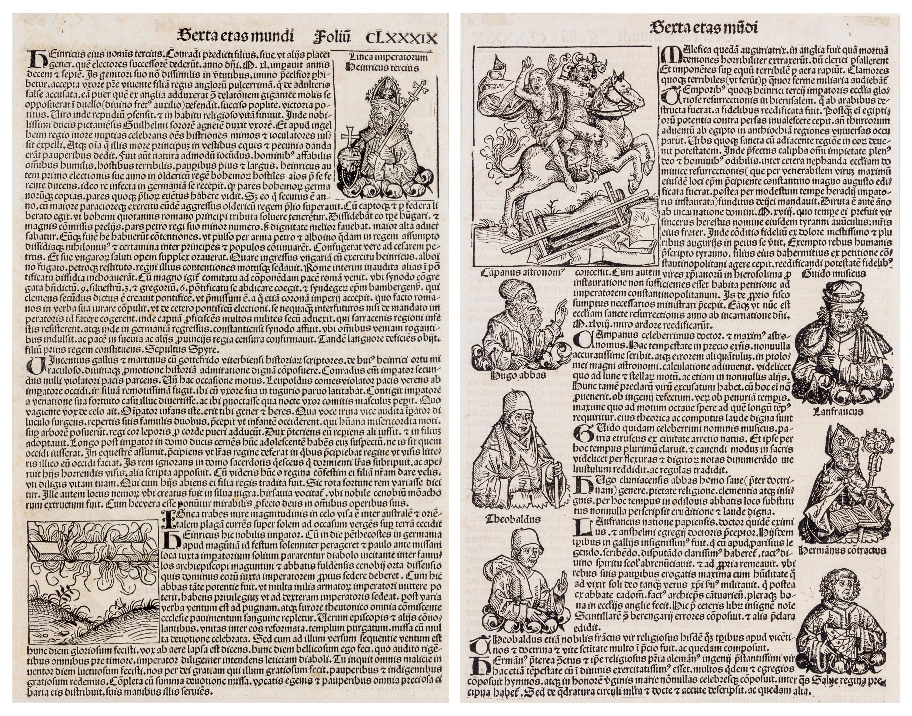 SCHEDEL, HARTMANN. 2 leaves from the Nuremberg Chronicle, 1493.