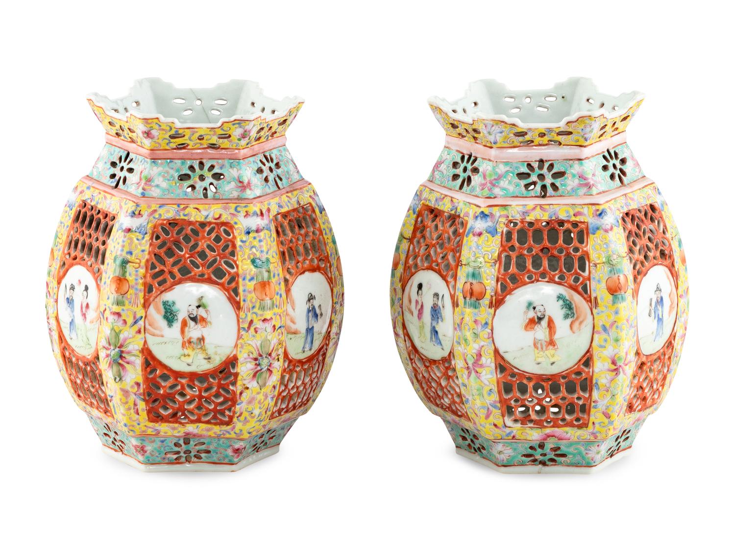 A Pair of Chinese Export Porcelain Lanterns
