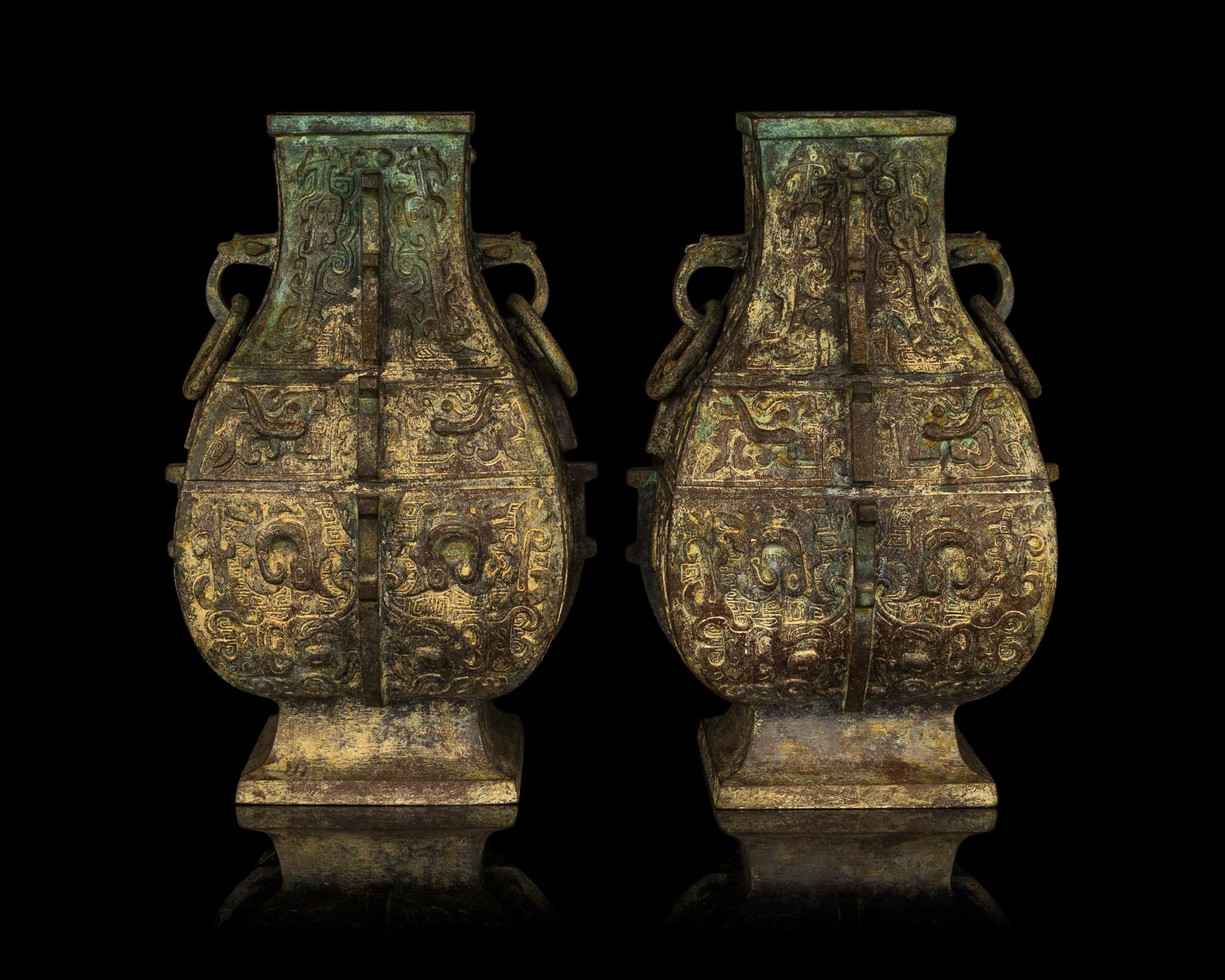 A Pair of Chinese Archaistic Bronze Hu Vases
