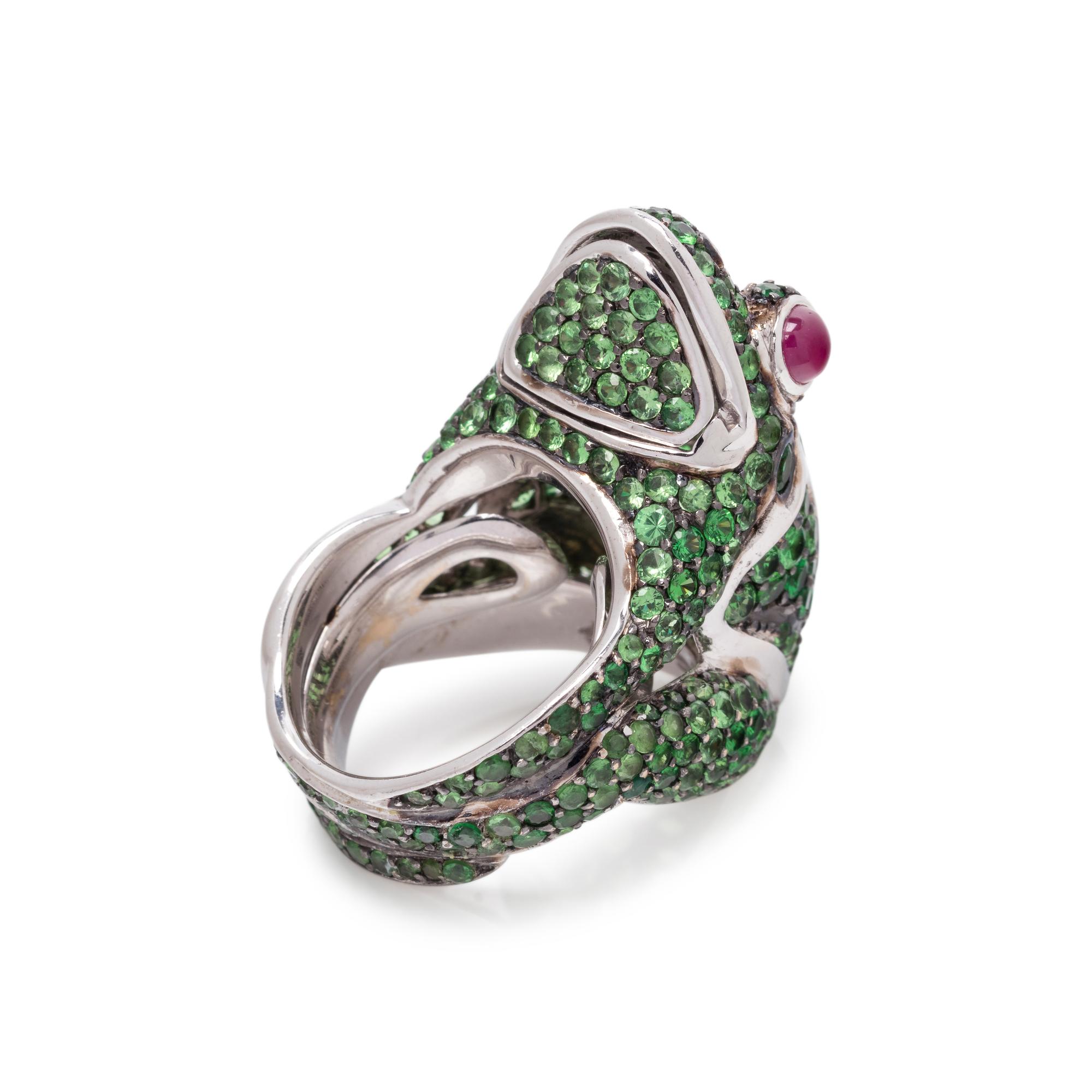 DE GRISOGONO, TSAVORITE GARNET AND RUBY FROG RING