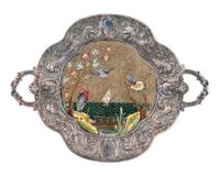 A French Silvered Bronze and Enamel Two-Handled Tray — 19TH CENTURY