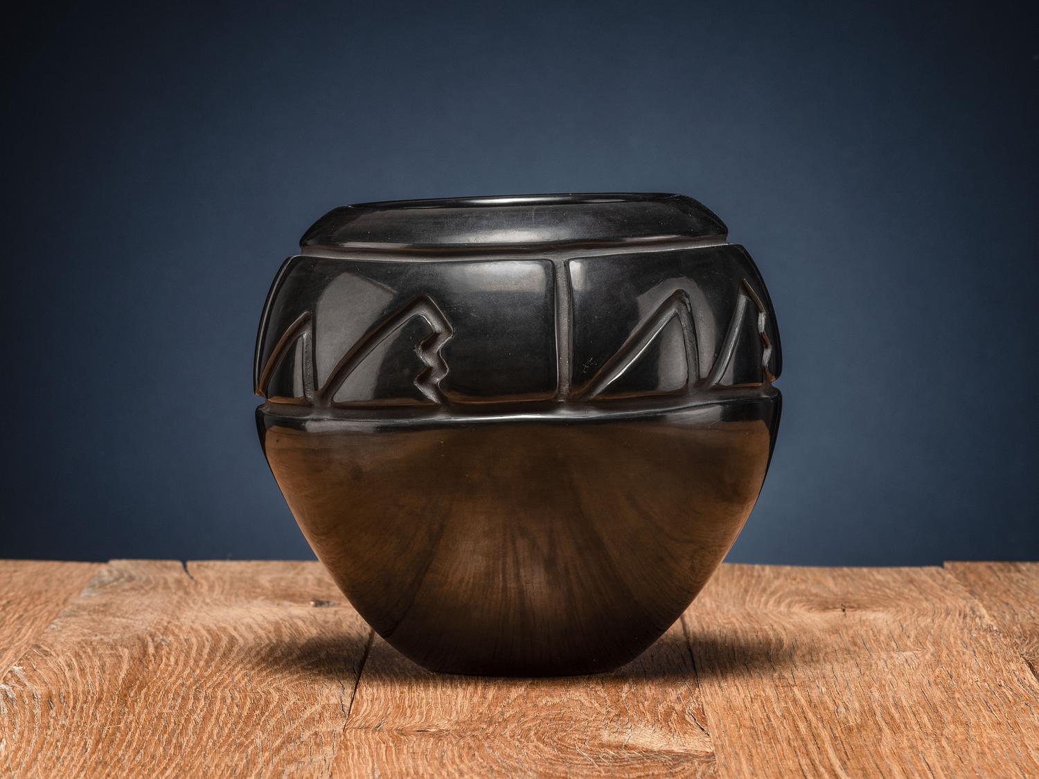 Carved Blackware Pottery Jar