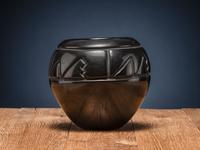 Carved Blackware Pottery Jar