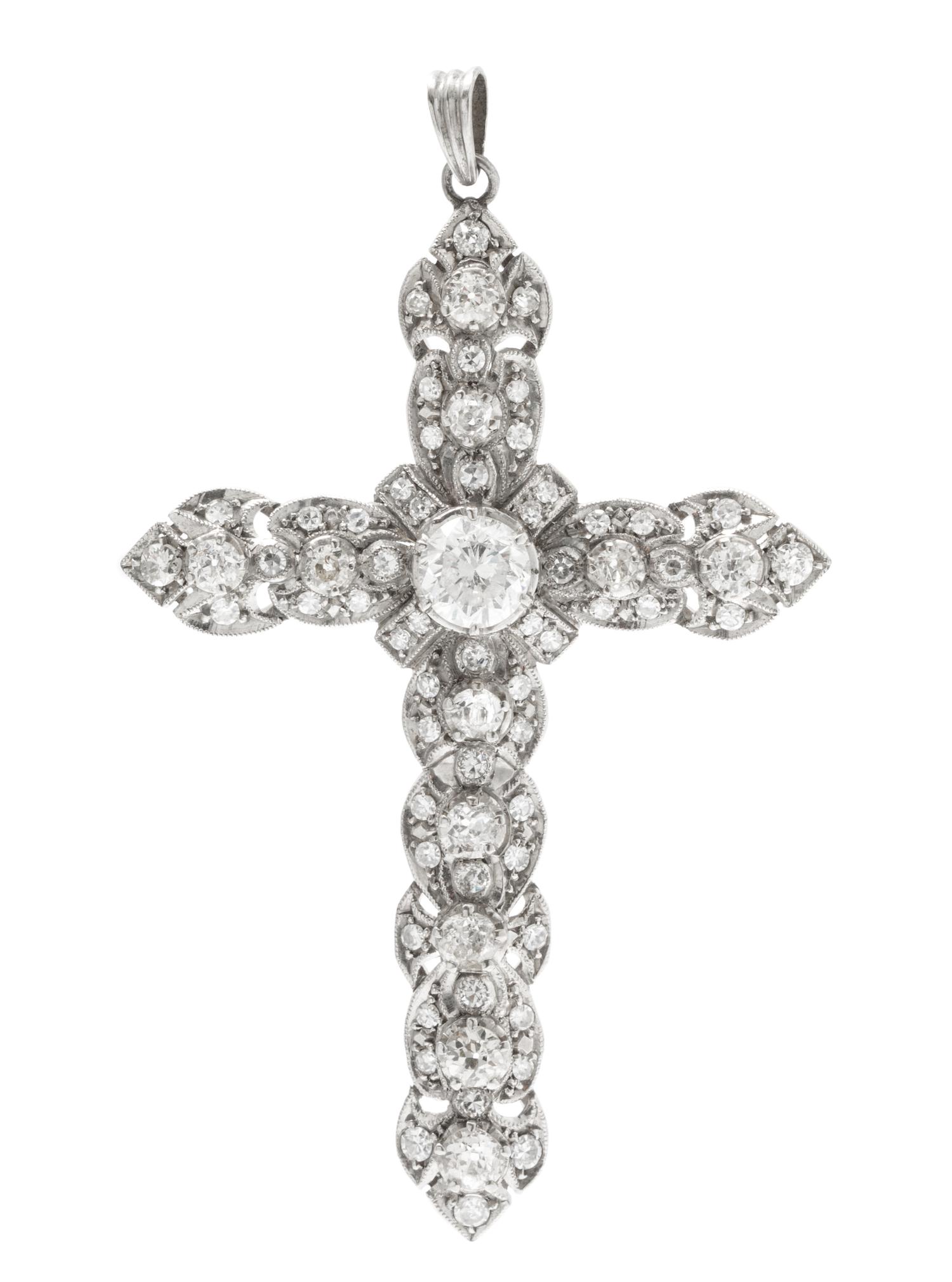 A White Gold and Diamond Cross Pendant, 6.80 dwts.