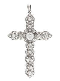 A White Gold and Diamond Cross Pendant, 6.80 dwts.