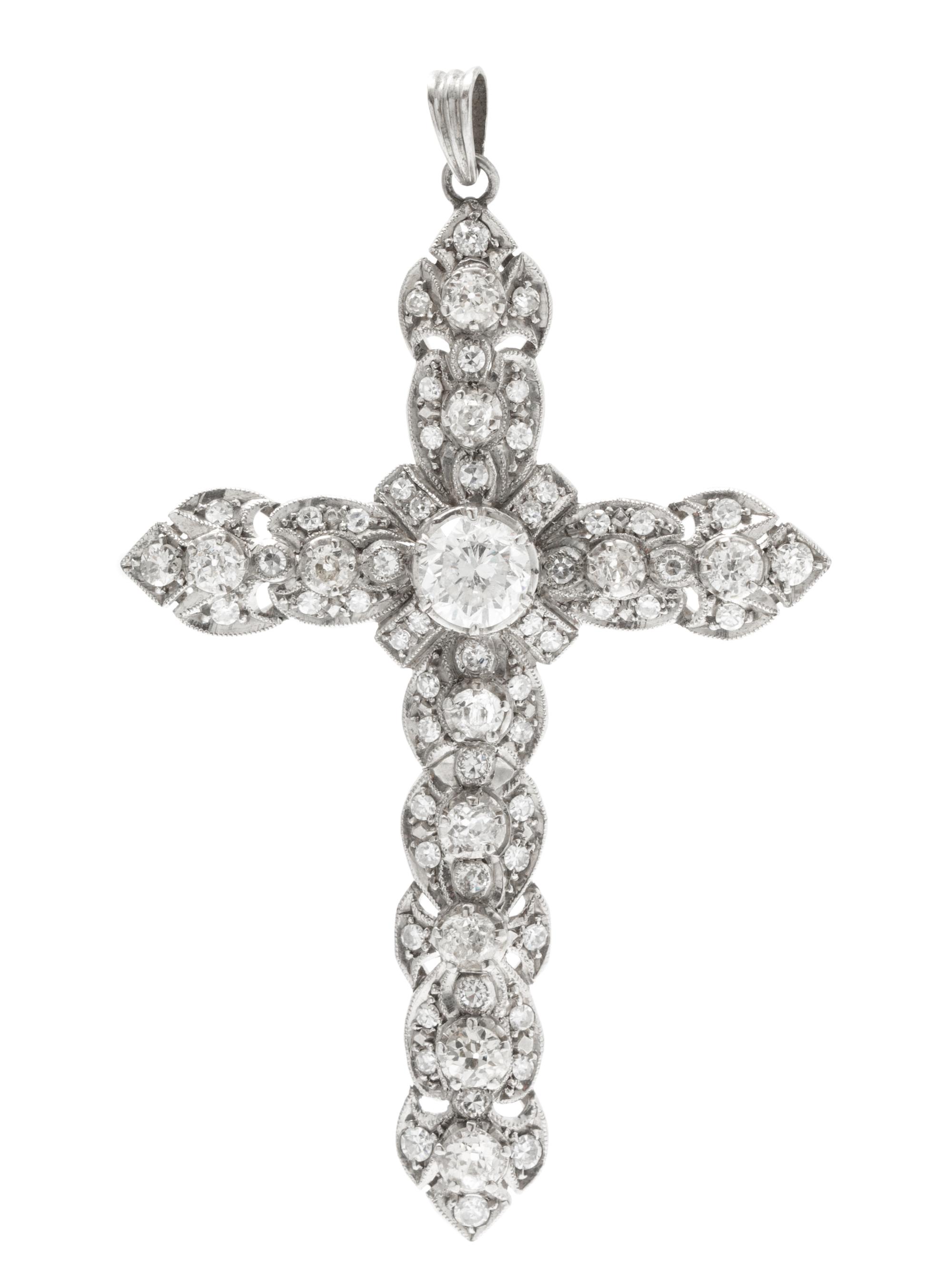 A White Gold and Diamond Cross Pendant, 6.80 dwts.