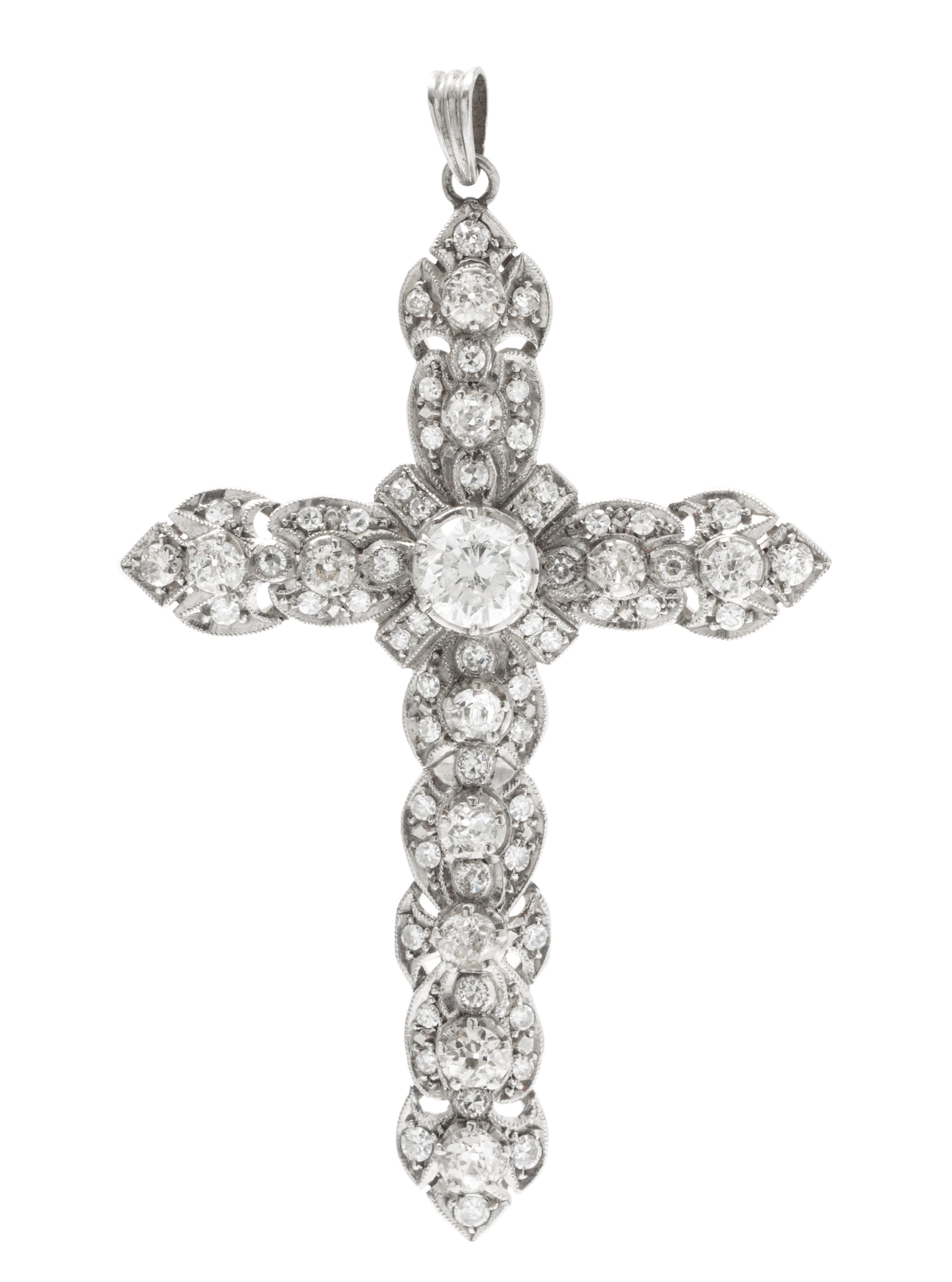 A White Gold and Diamond Cross Pendant, 6.80 dwts.