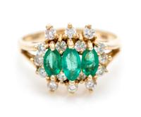 A 14 Karat Yellow Gold, Emerald and Diamond Ring, 2.10 dwts.