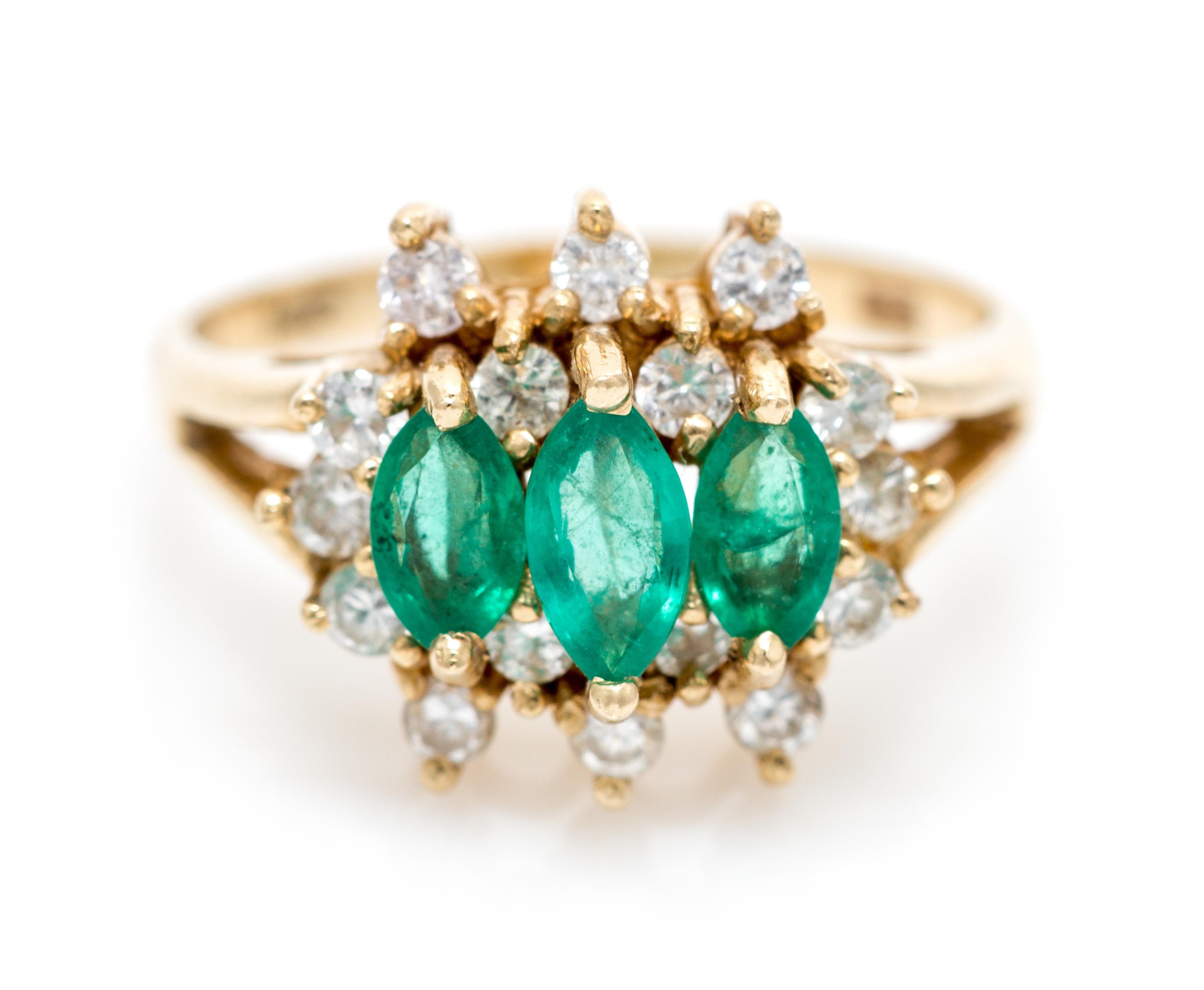 A 14 Karat Yellow Gold, Emerald and Diamond Ring, 2.10 dwts.