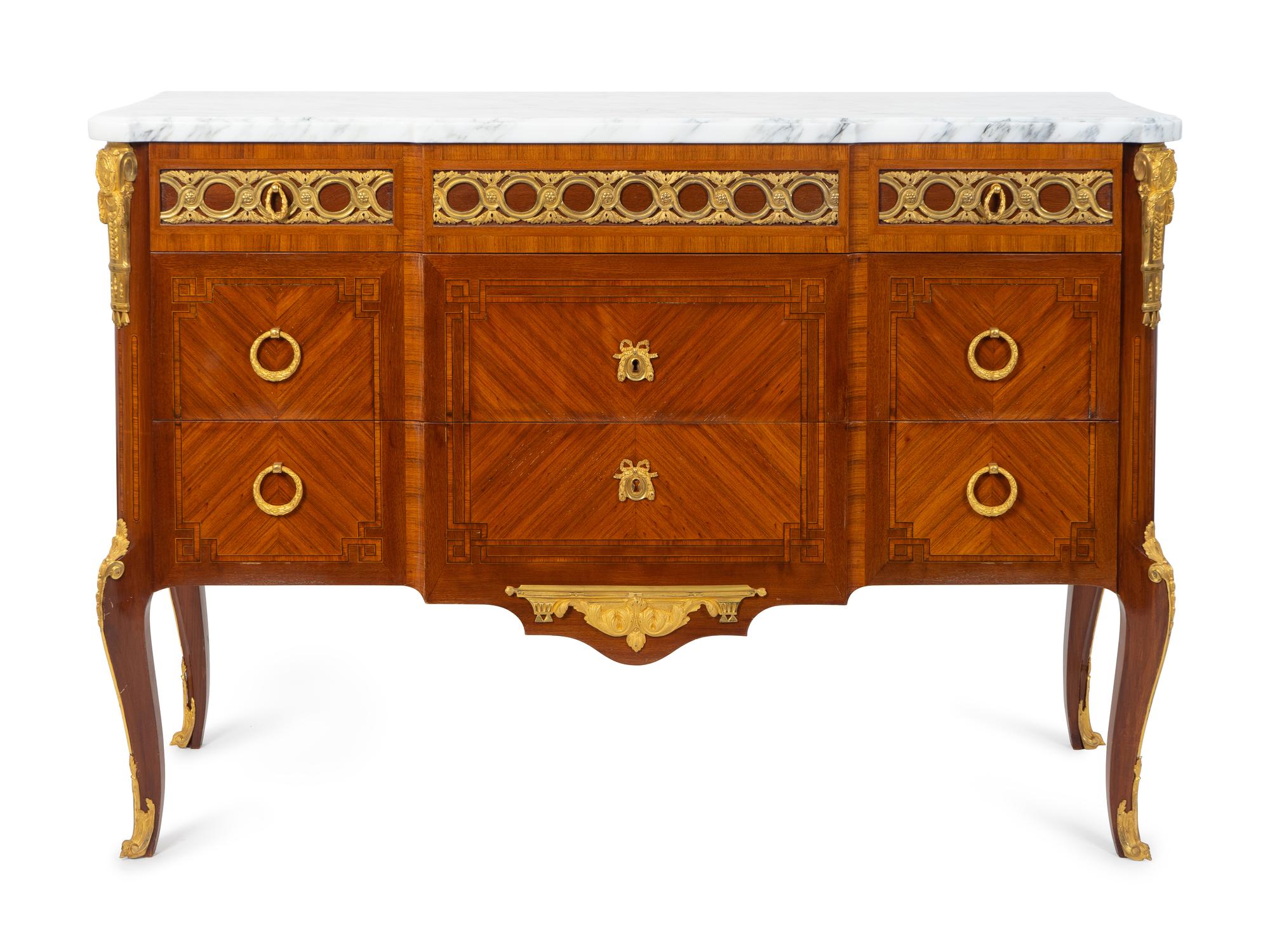 A Pair of Louis XVI Style Gilt-Bronze-Mounted Kingwood and Tulipwood Commodes — 20TH CENTURY