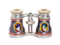 A Pair of French Enameled Opera Glasses, Width 4 inches.