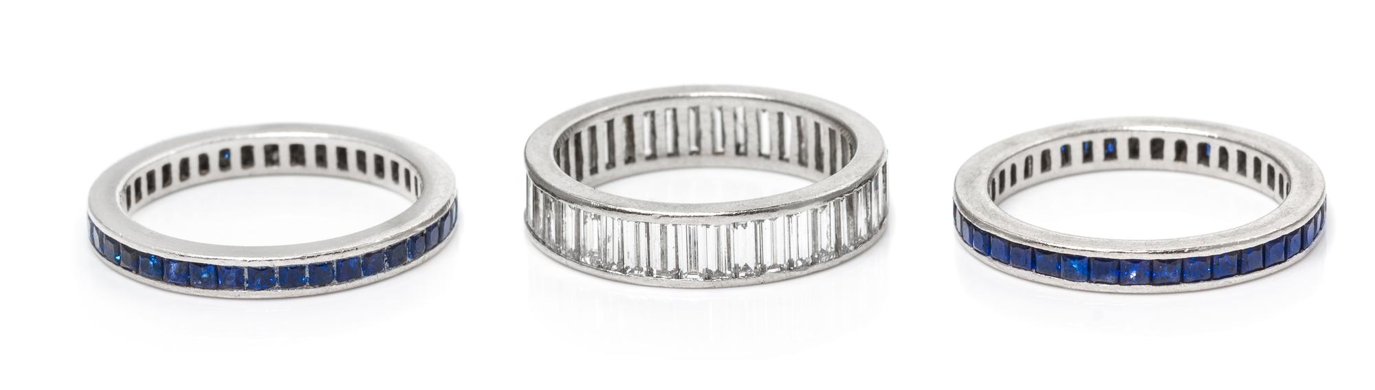 A Collection of Platinum and Gem Eternity Bands, 7.60 dwts.