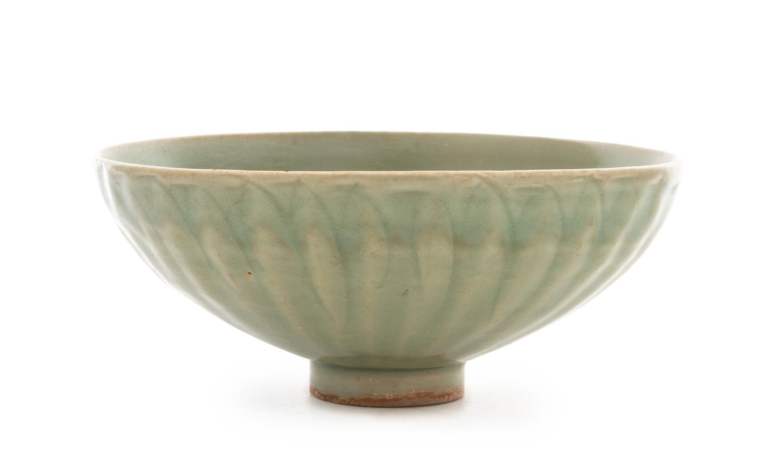 A Longquan Celadon Glazed Lotus-Form Bowl Diameter 6 3/4 inches.