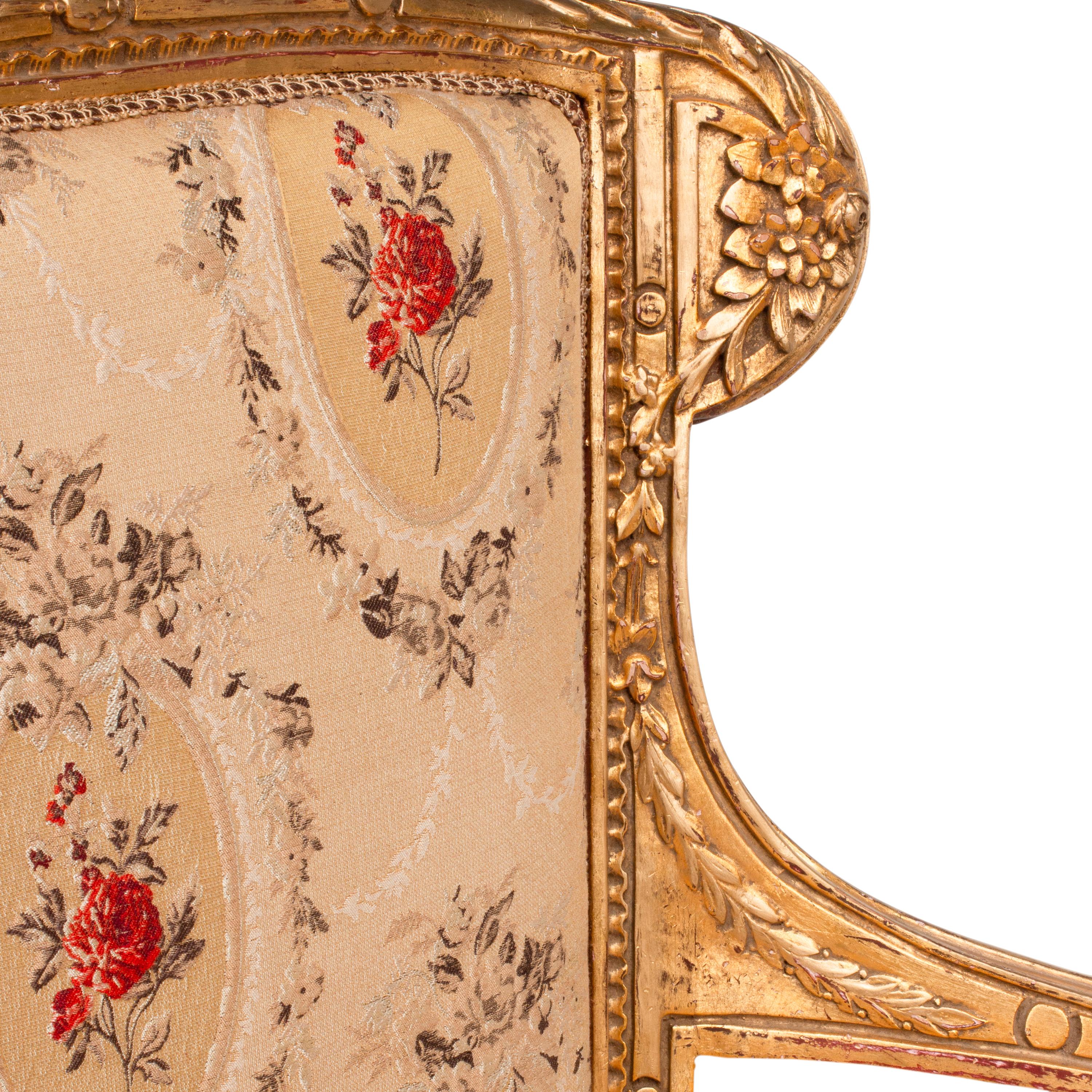 A Pair of Art Nouveau Style Giltwood Settees