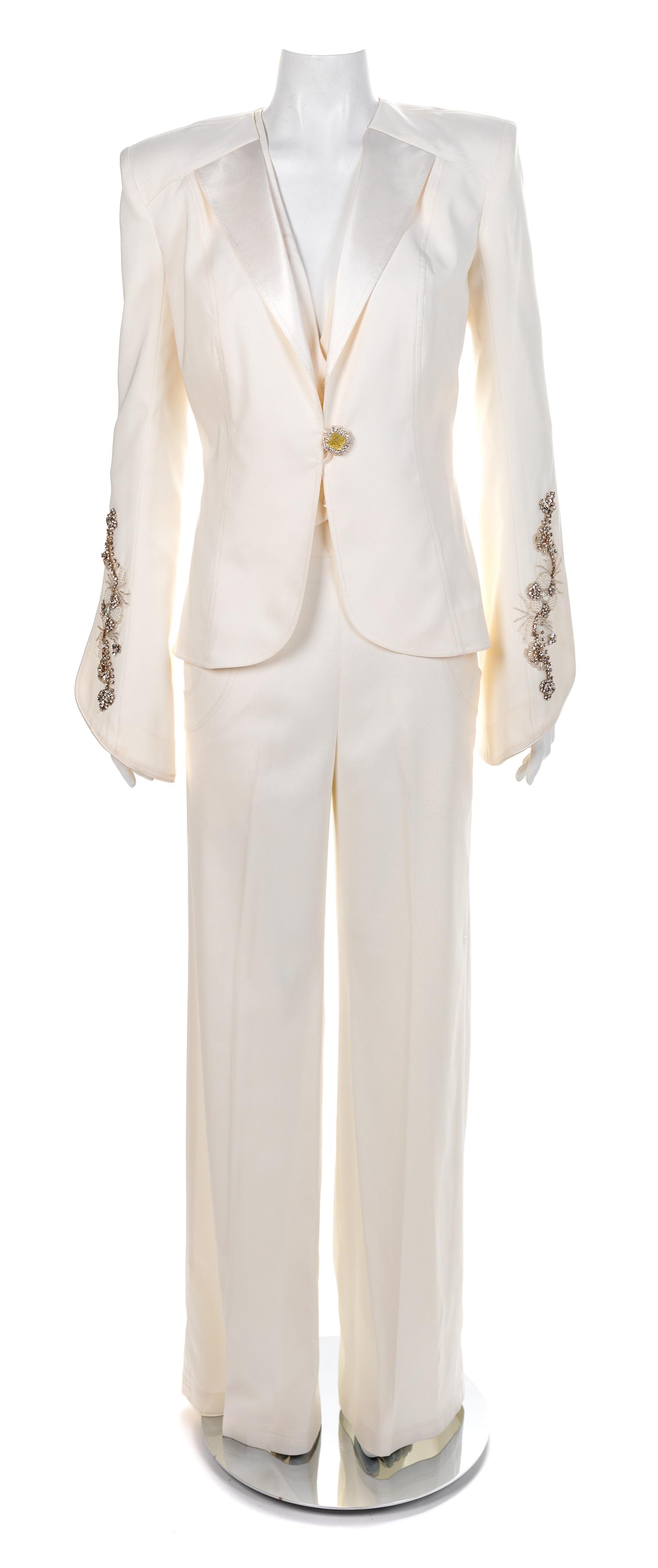 Louis Verdad Three-Piece Cream Pant Suit, 1980-90s No size label