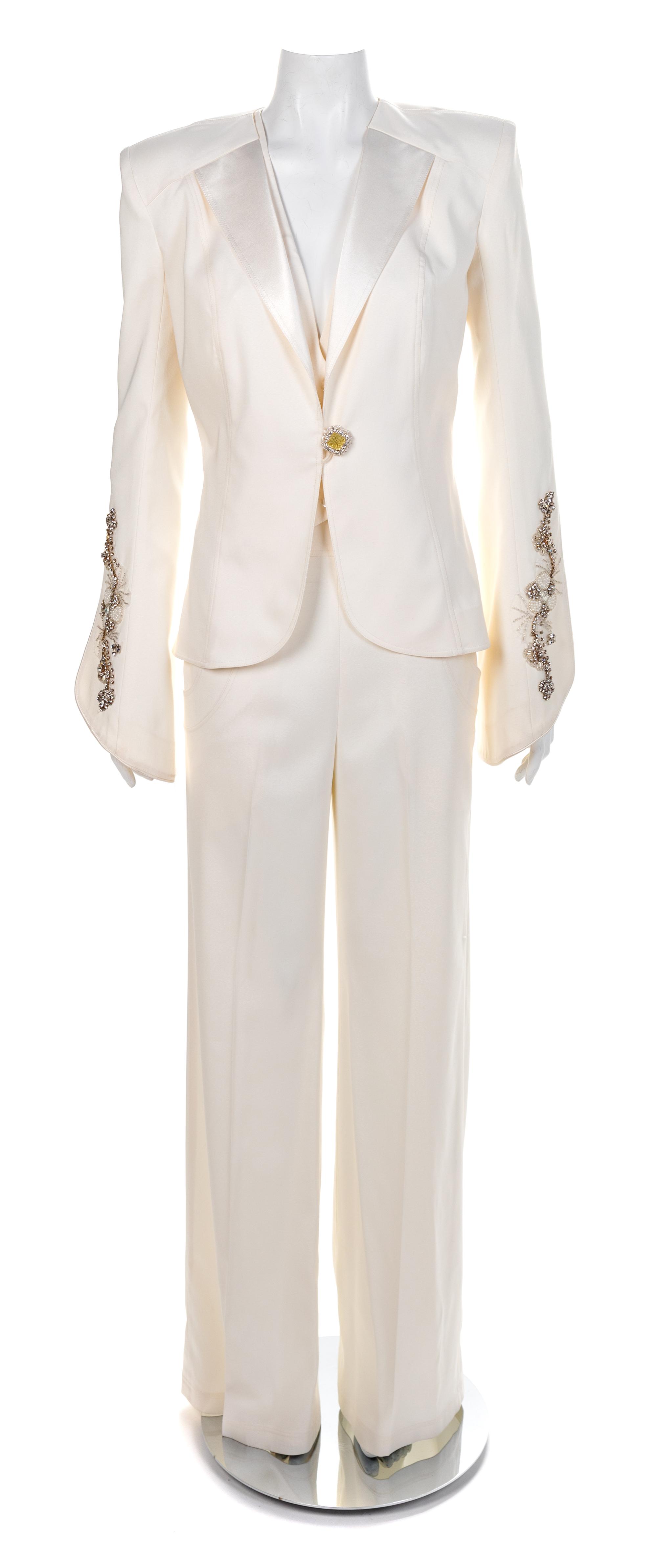 Louis Verdad Three-Piece Cream Pant Suit, 1980-90s No size label