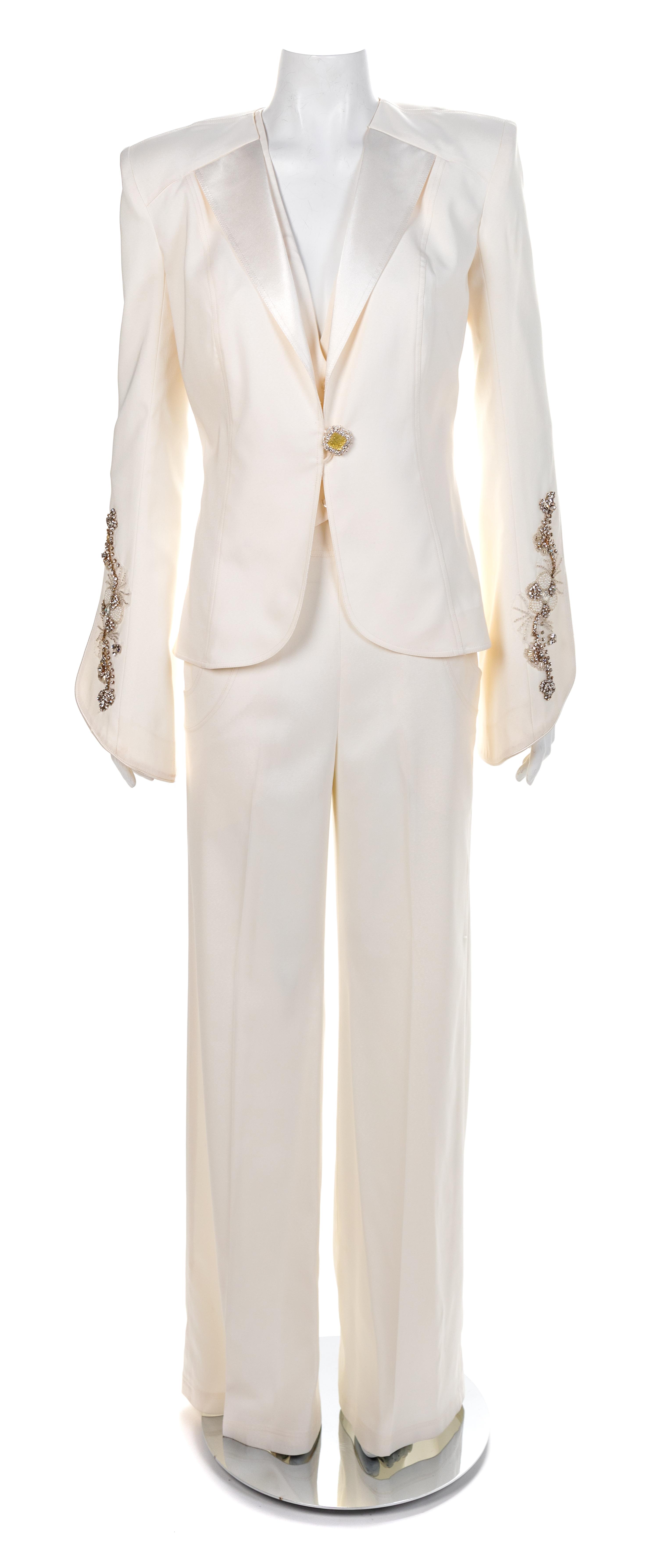 Louis Verdad Three-Piece Cream Pant Suit, 1980-90s No size label
