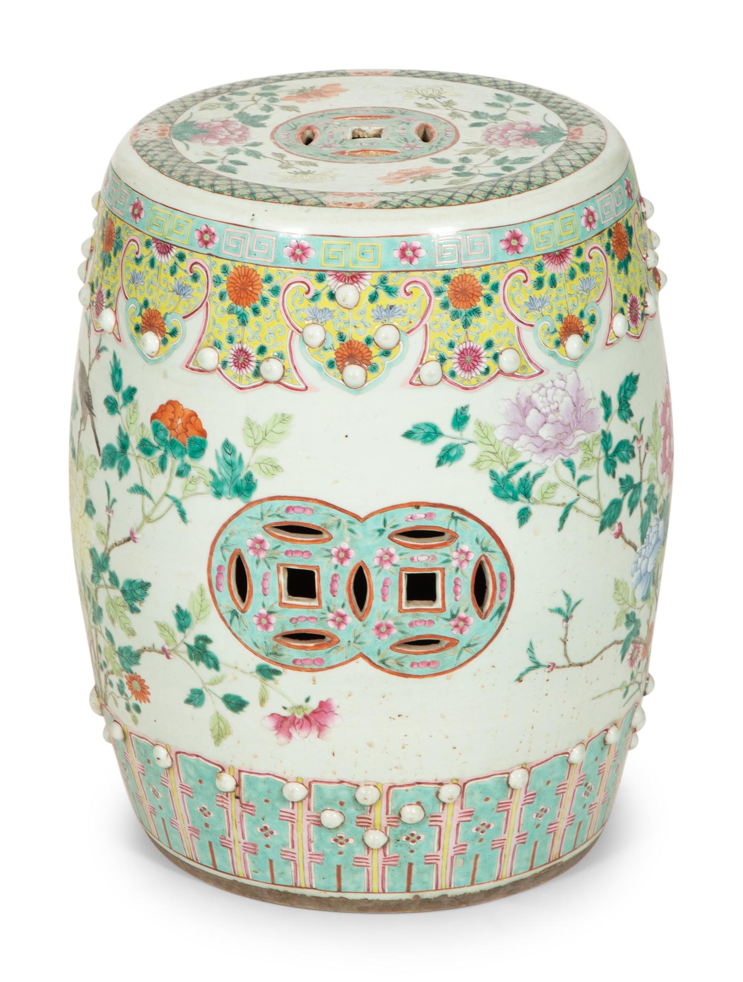 A Pair of Chinese Famille Verte Porcelain Garden Seats