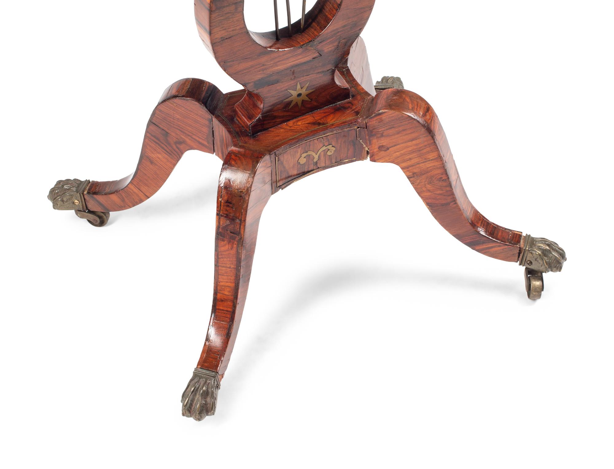 A Regency Brass Inlaid Tulipwood Tea Poy