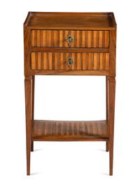 A Louis XVI Style Walnut and Fruitwood Side Table