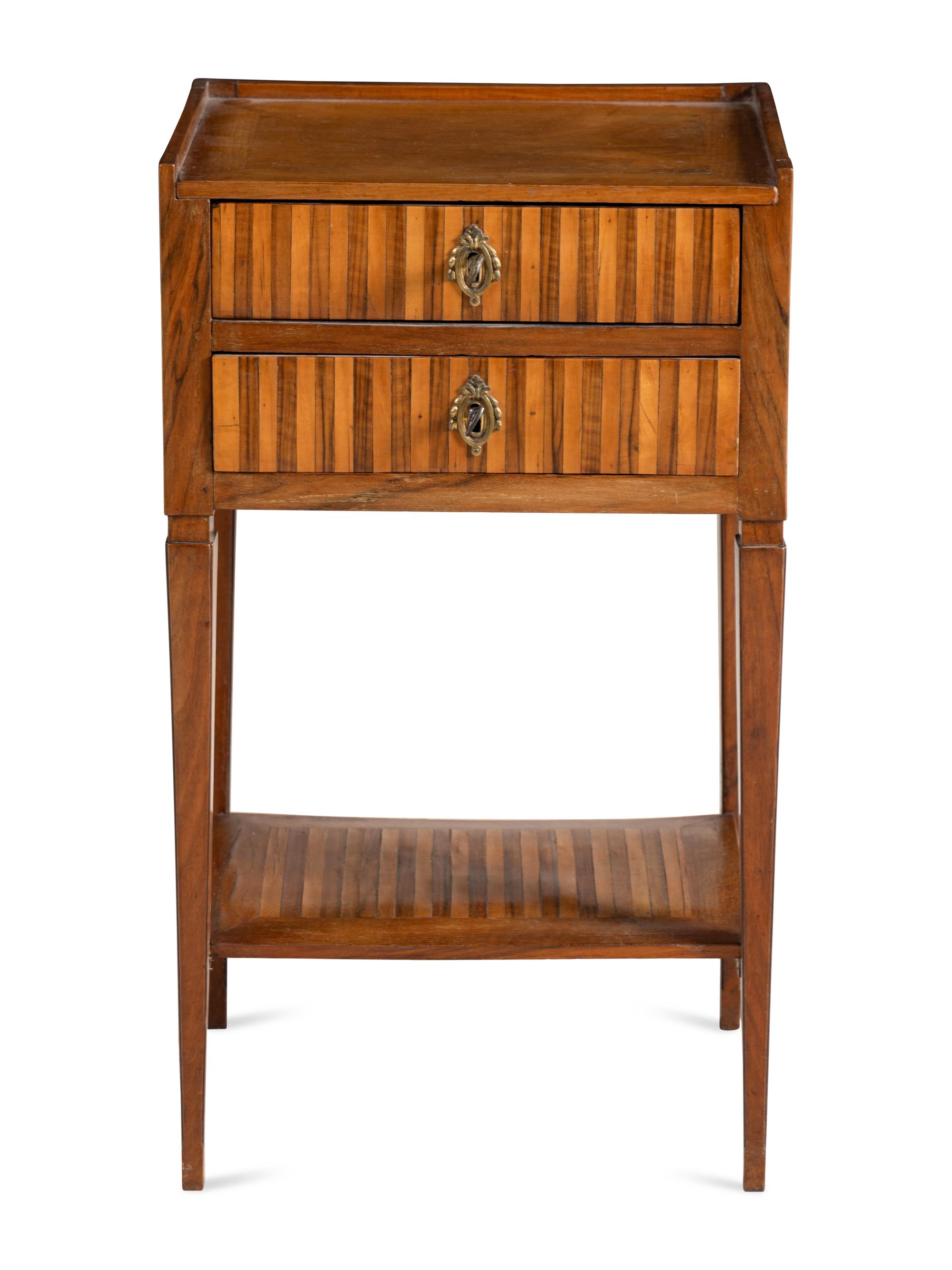 A Louis XVI Style Walnut and Fruitwood Side Table