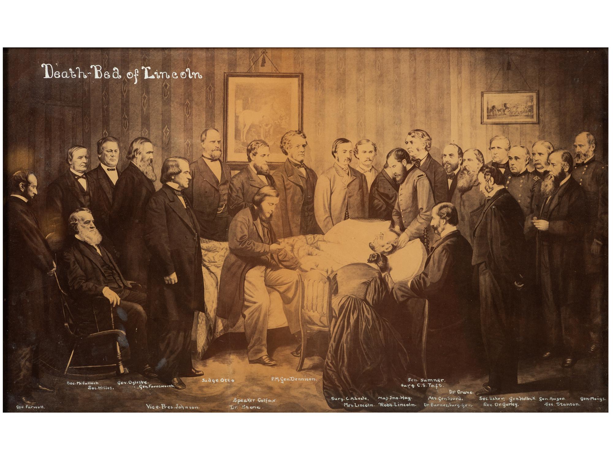 [POLITICS IN AMERICA]. GOLDIN, John, photographer. Death Bed of Lincoln . Washington, DC: John Littlefield, 1866.