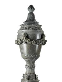 A Pair of Monumental Italian Carved and Faux Marble Painted Urns on Stands