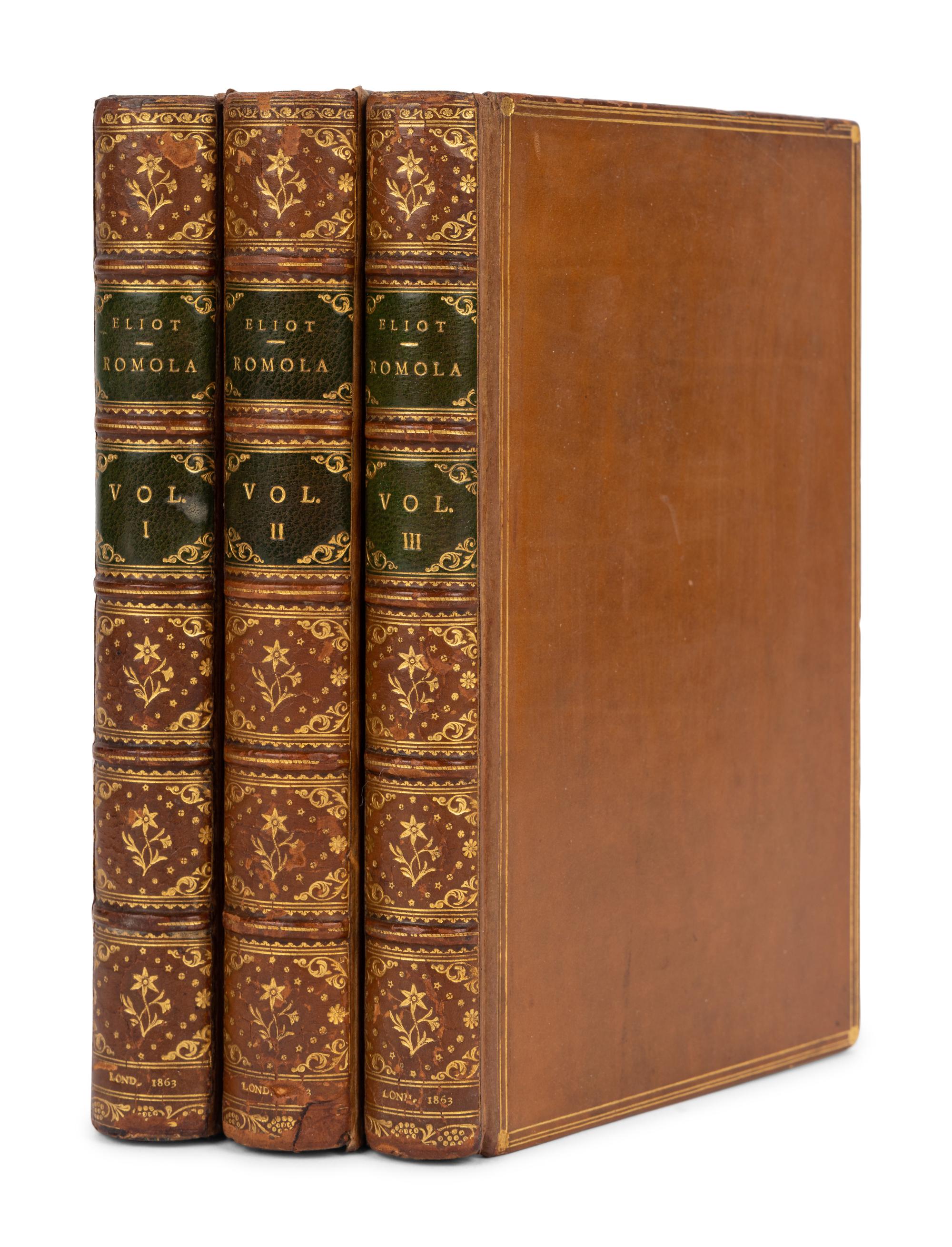 ELIOT, George (“Mary Anne Evans Lewes”) (1819-1880). Romola . London: Smith, Elder and Co., 1863.