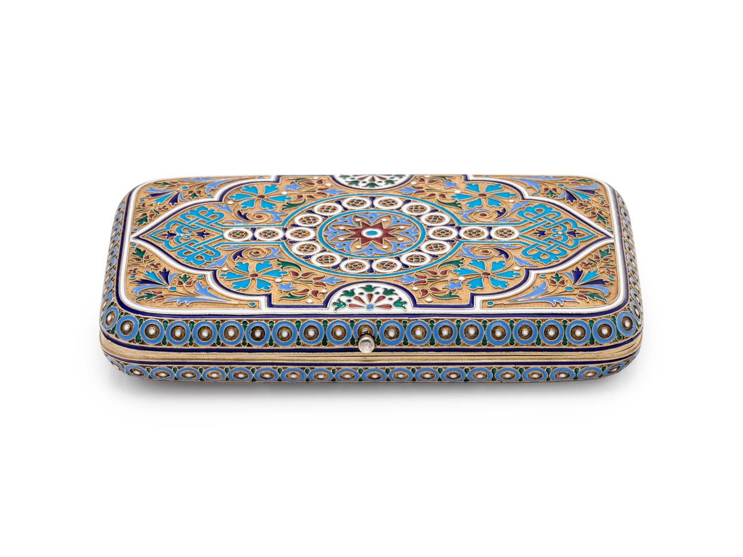A Large Russian Silver-Gilt and Enamel Cigarette Case