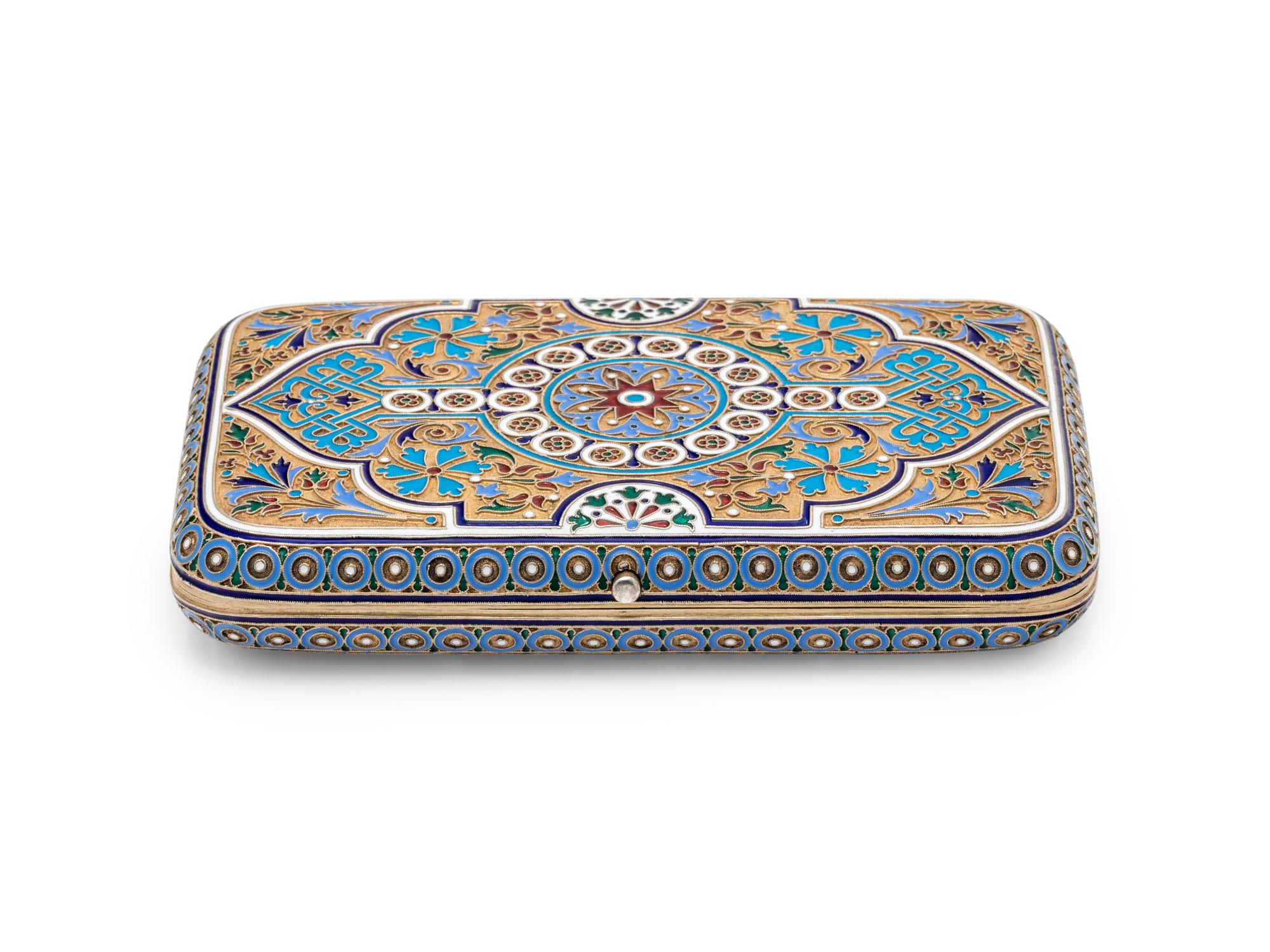 A Large Russian Silver-Gilt and Enamel Cigarette Case