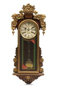 A Mahogany and Parcel Gilt Regulator Clock, Height 37 inches.
