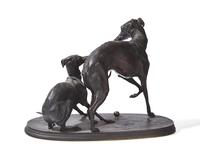 After Pierre-Jules Mêne (French, 1810-1879), A Bronze Sculpture of Two Greyhounds Playing with a Ball