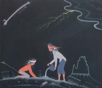 untitled, night scene with boys and prairie dog