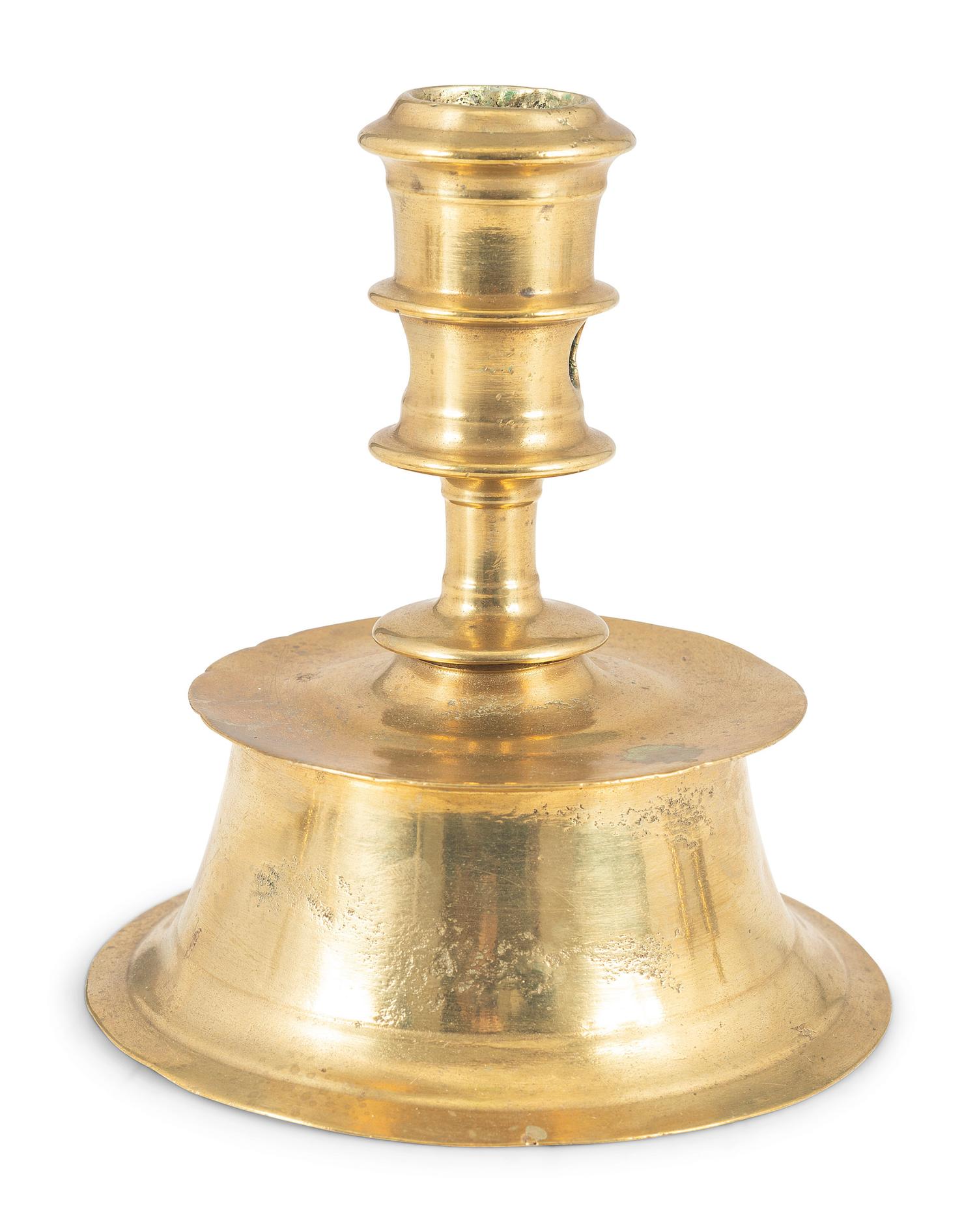 A Continental Brass Capstan Candlestick