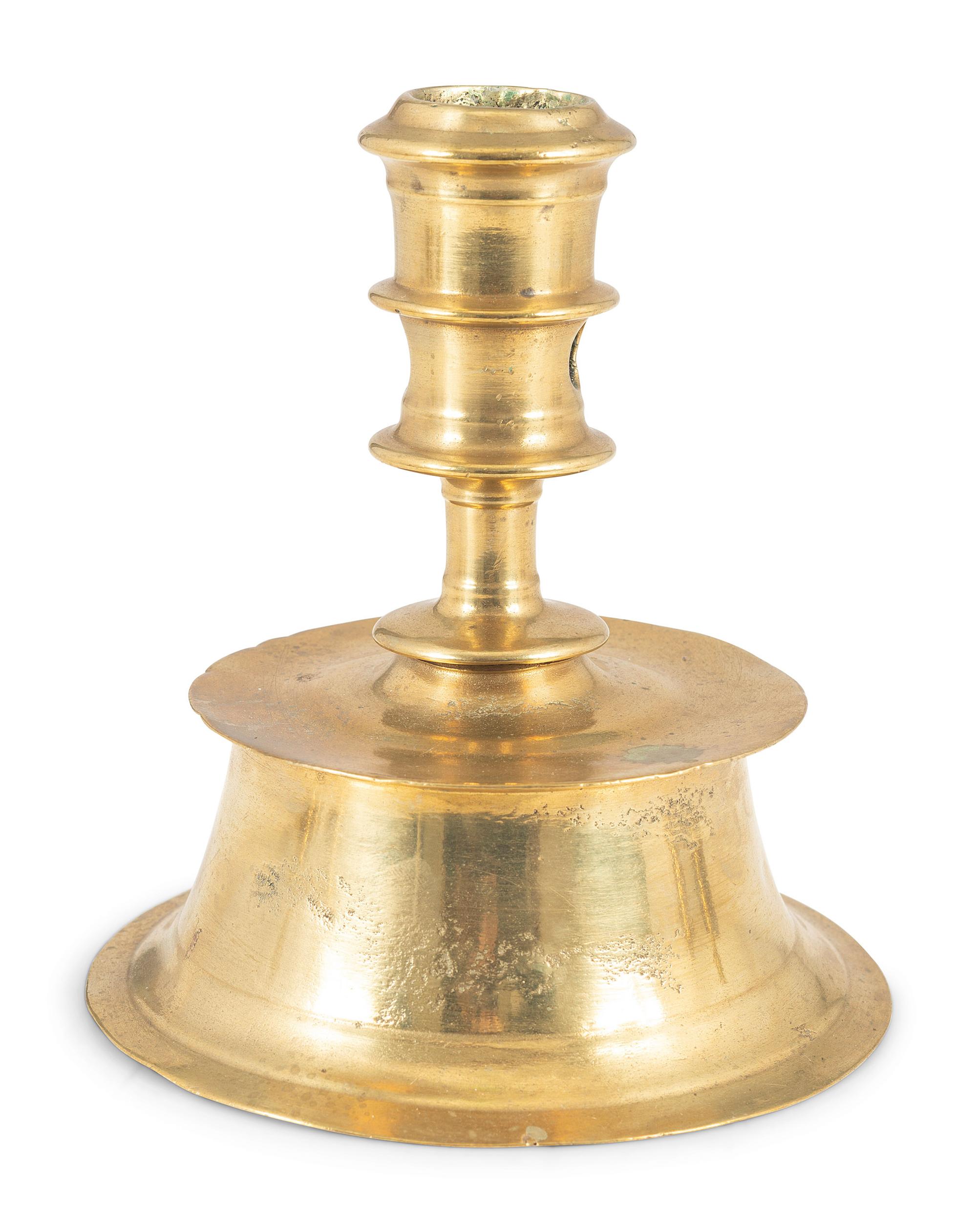 A Continental Brass Capstan Candlestick