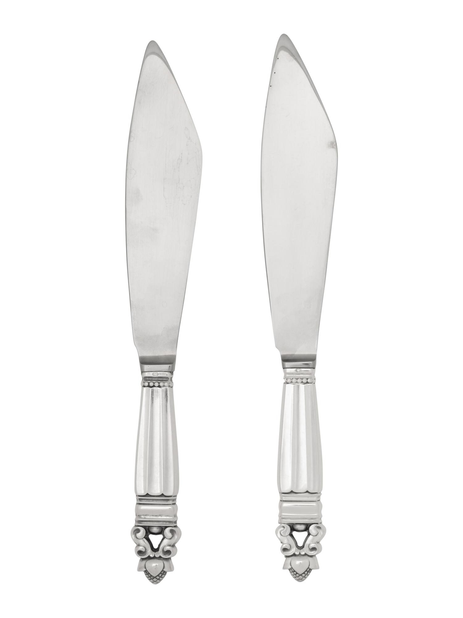 A Pair of Georg Jensen Acorn Silver Cake Knives