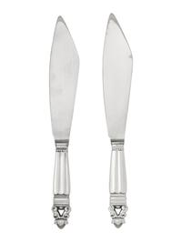 A Pair of Georg Jensen Acorn Silver Cake Knives