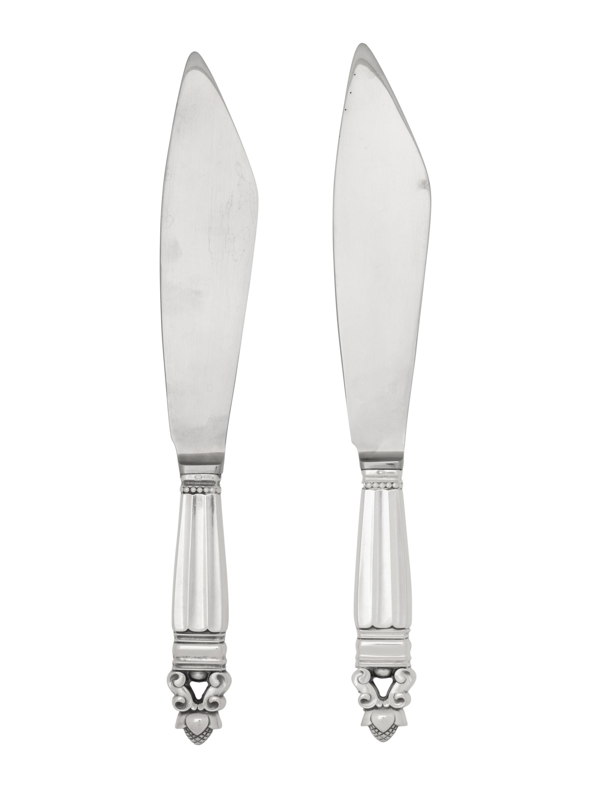A Pair of Georg Jensen Acorn Silver Cake Knives