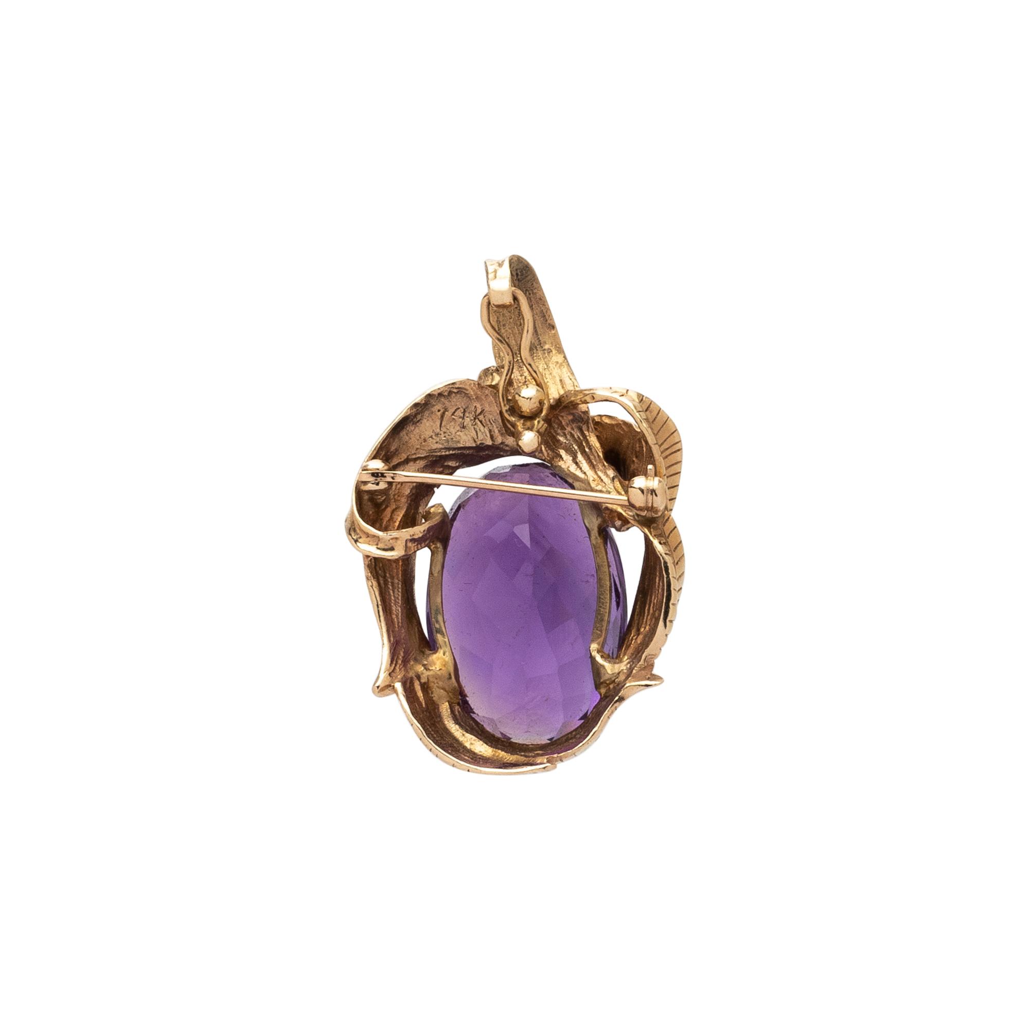 YELLOW GOLD AND AMETHYST PENDANT/BROOCH NECKLACE