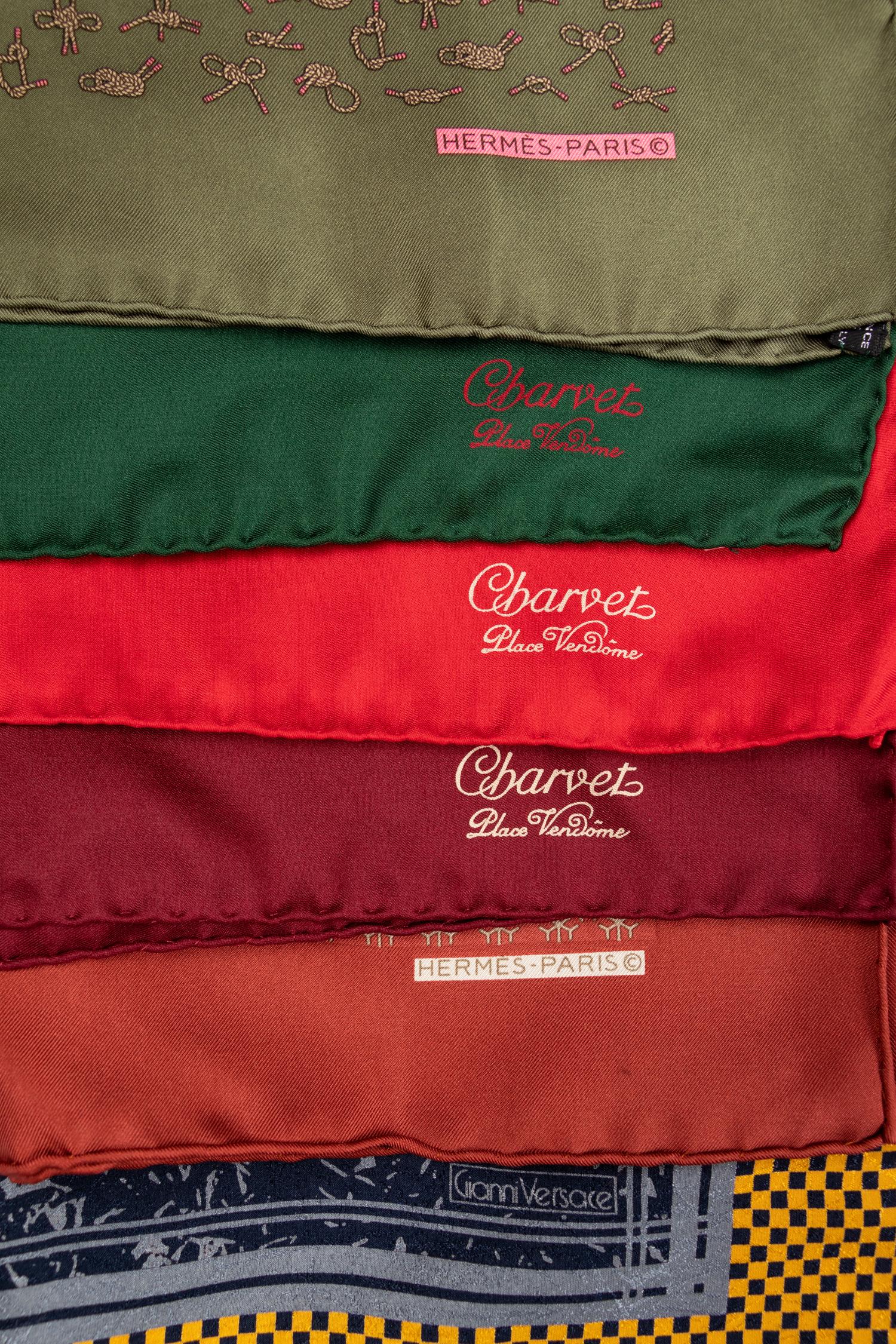 Six Pocket Squares by Hermès, Charvet, and Gianni Versace