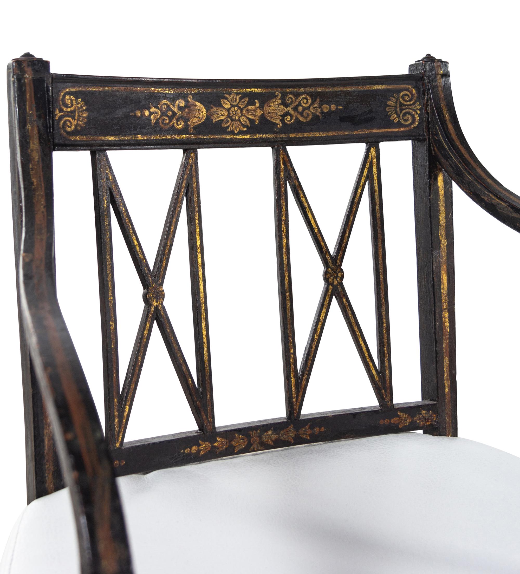 A Set of Ten George III Japanned Armchairs