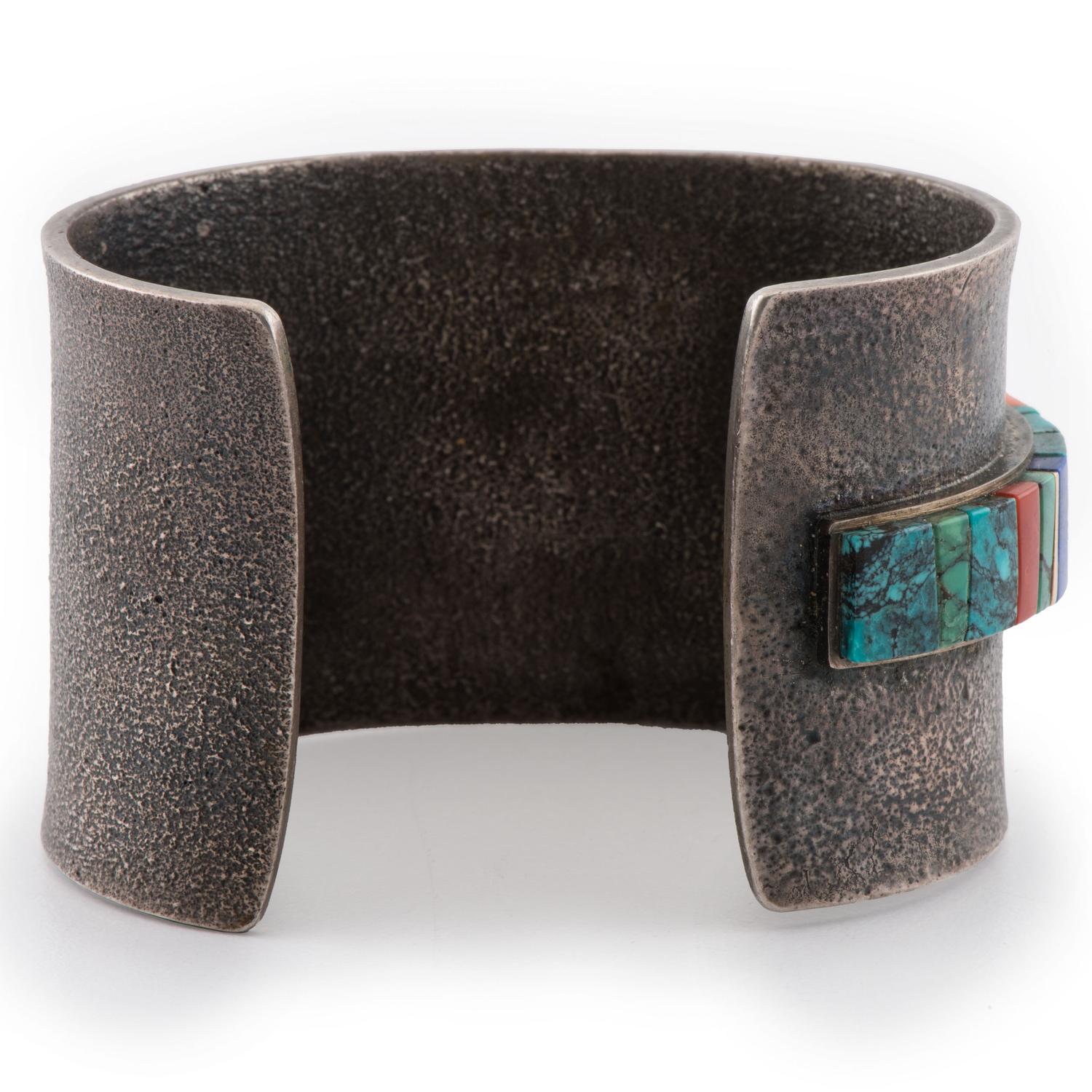 Silver Cuff Bracelet, Accented with Gold, Turquoise, Lapis, and Coral