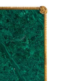 A Louis XV Style Gilt Bronze Mounted Malachite Veneered Bureau Plat