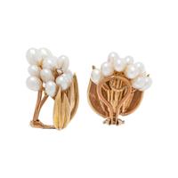 YELLOW GOLD AND CULTURED PEARL EARCLIPS