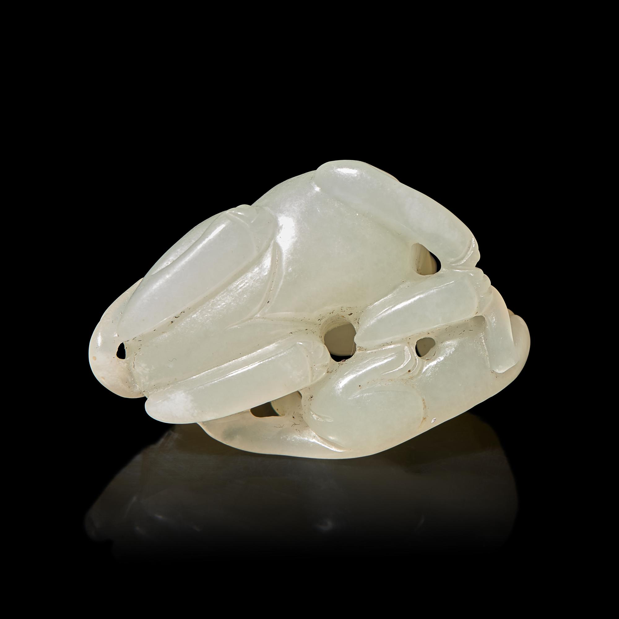 A Chinese Pale Celadon Jade ‘Double Badger' Group, Qing Dynasty — 清 青白玉雙歡珮