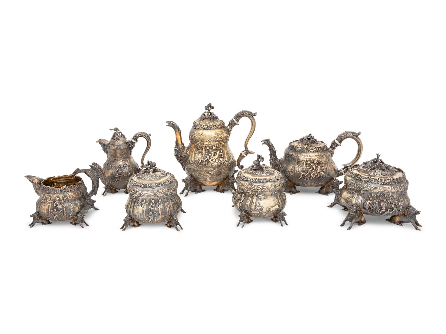 A George IV Six-Piece Britannia Silver-Gilt Tea and Coffee Service