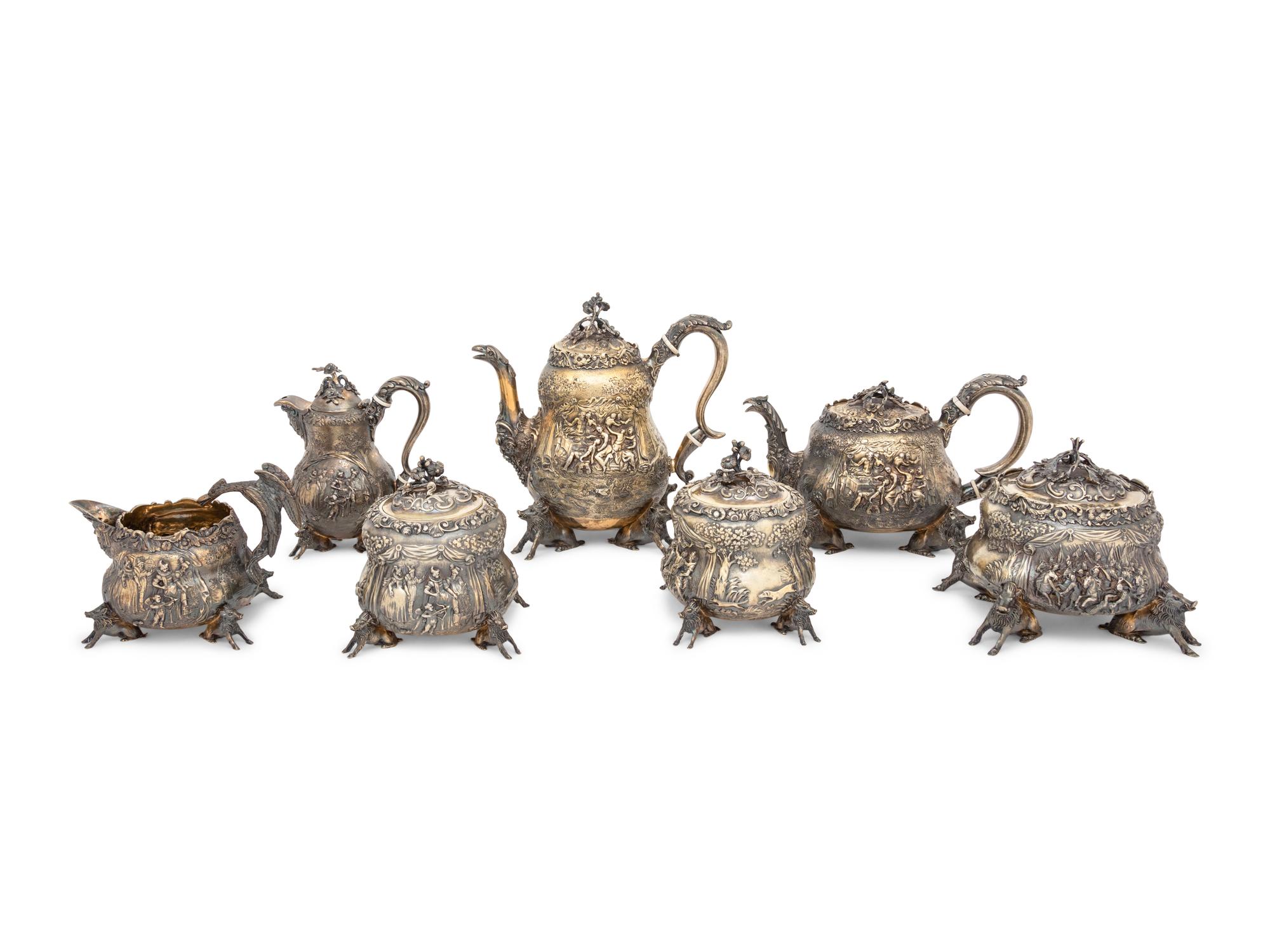 A George IV Six-Piece Britannia Silver-Gilt Tea and Coffee Service