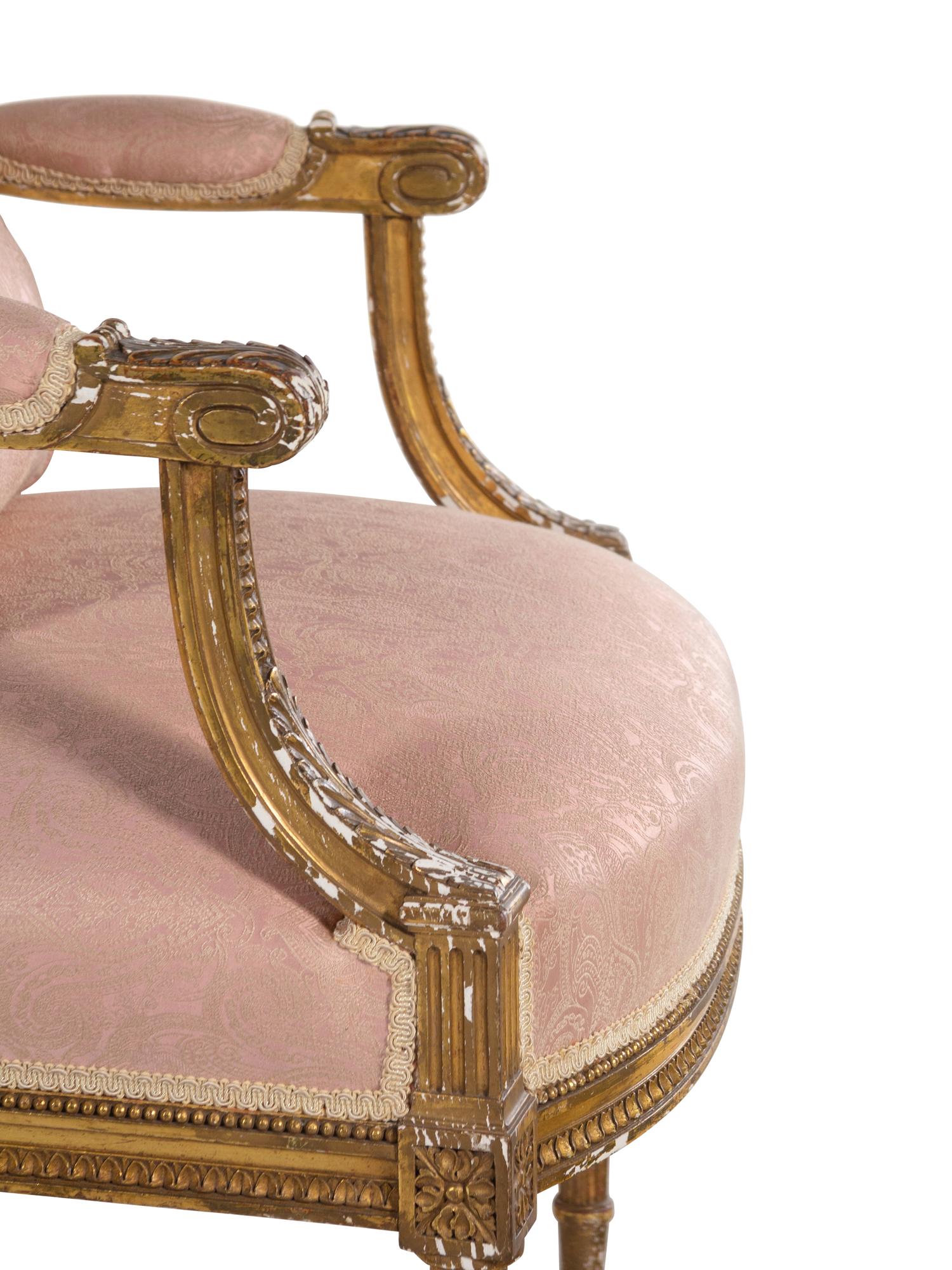 A Pair of Louis XVI Style Giltwood Fauteuils