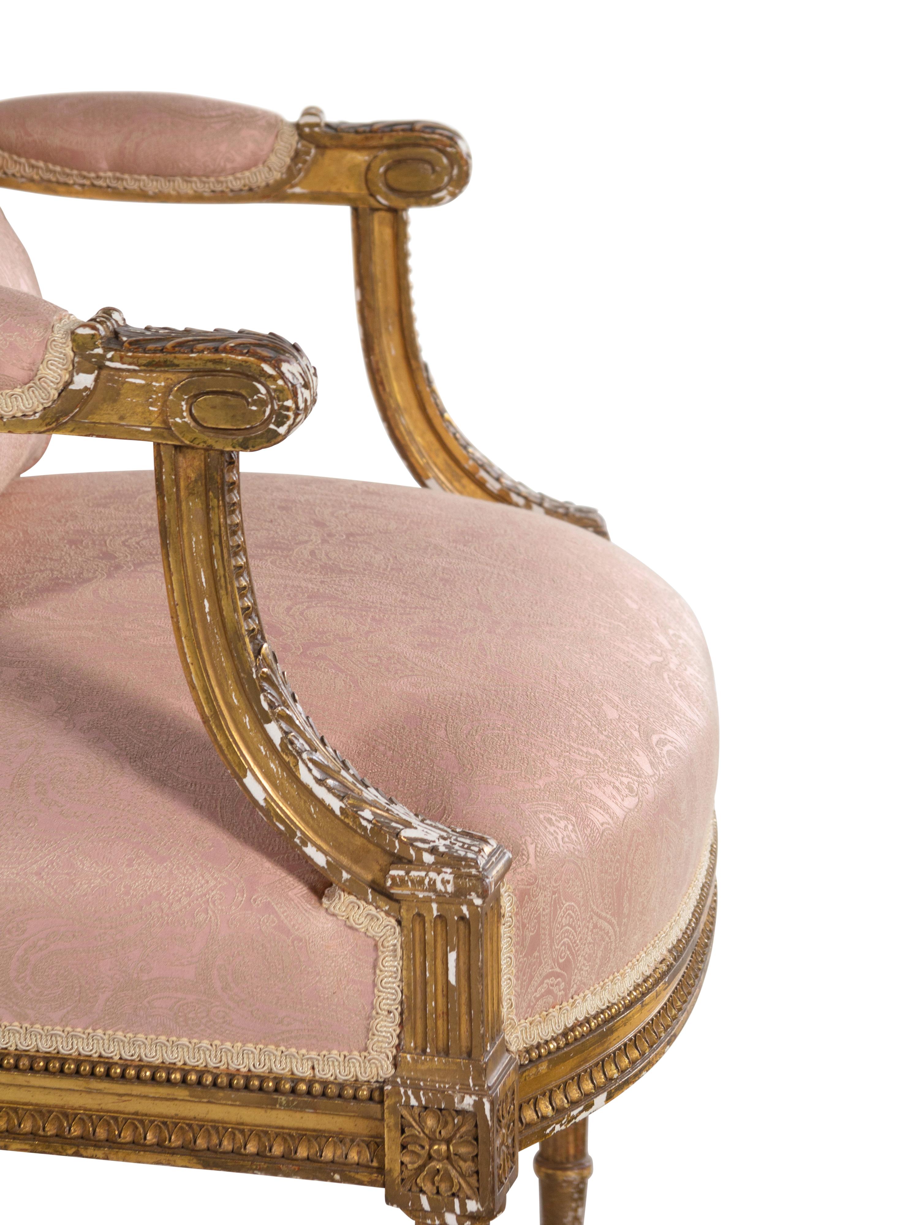 A Pair of Louis XVI Style Giltwood Fauteuils