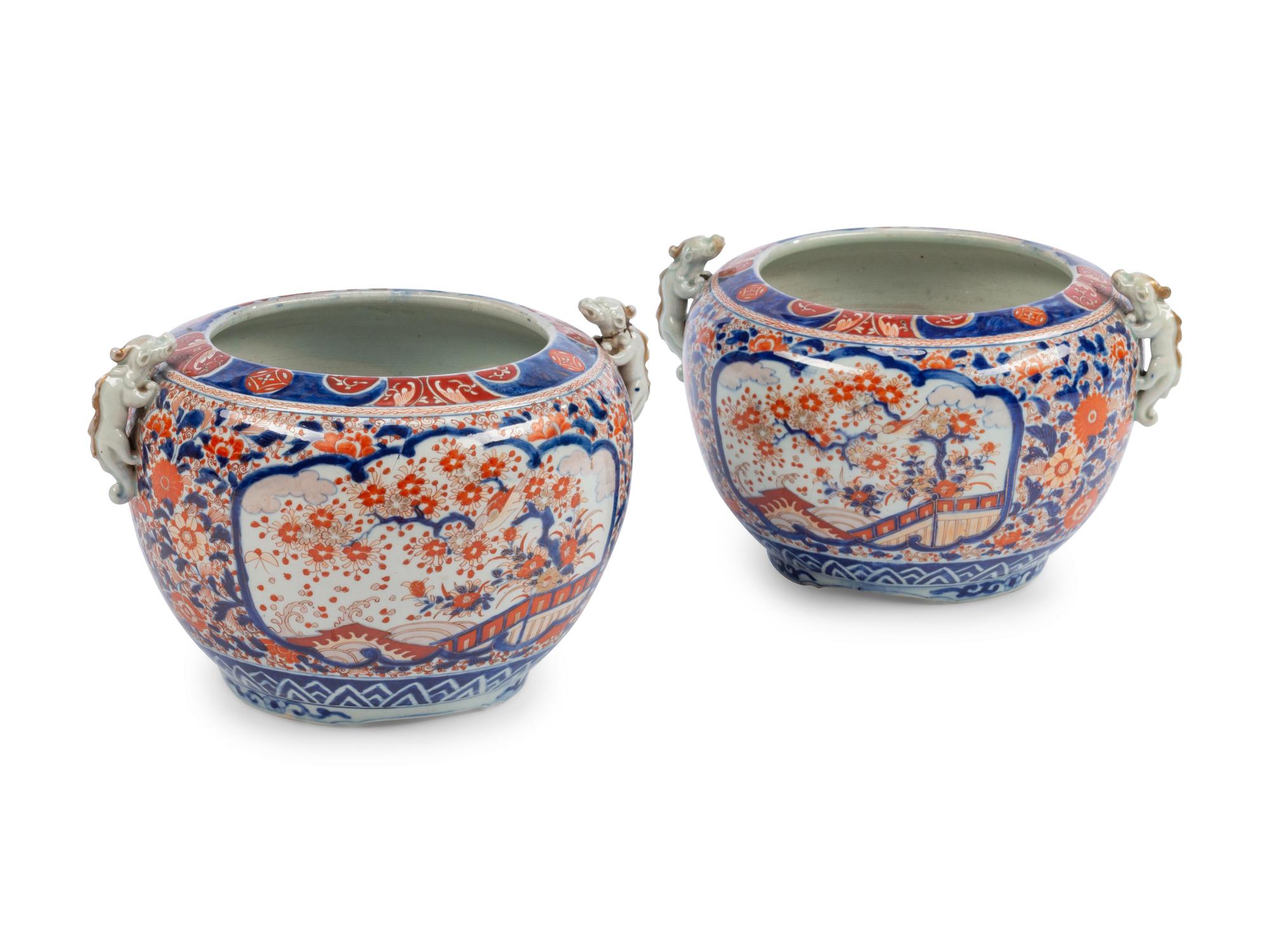 A Pair of Imari Porcelain Jardinières